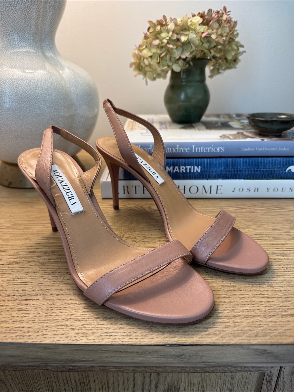 Never Worn Aquazzura Nude 85mm Slingback Leather Sandals